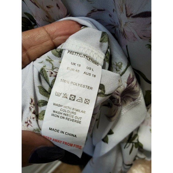 PRETTYLITTLETHING Women White Floral Polyester V-Neck Long Sleeve Blouse Size L - Picture 11 of 12
